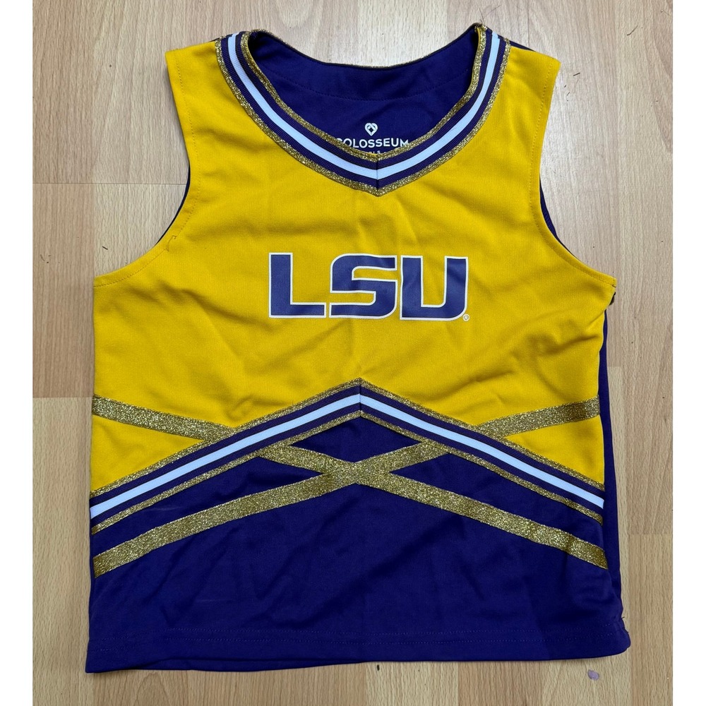 Sleeveless LSU Tigers Youth Girls Cheerleader Top Purple Gold Glitter Cheer